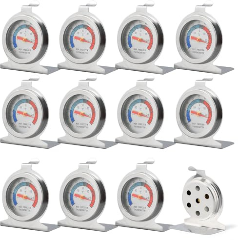 Lot de 12 Thermomètres Frigo Congélateur, Grand Cadran Inox -30 à 30°C | Thermomètres Analogiques avec Crochet et Support pour Réfrigérateurs, Congélateurs, Caves à Vin, Bars et Restaurants
