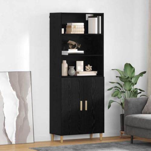 Qnhdfrt 71-Inch Black Oak Highboard Cabinet with 2 Doors