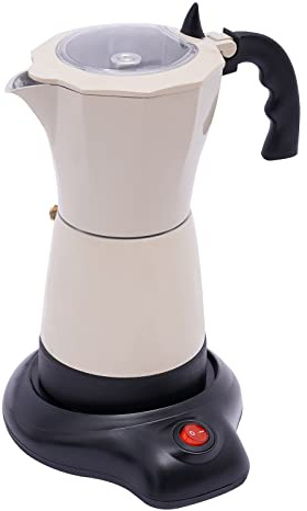 POTYYH 480W Elektrische Espressokocher, 300ml Italienische Mokkakanne mit Heizplatte, Kaffeemaschine für 6 Tassen, Espressokanne für Familien, Versammlungen, Cafés, Büros