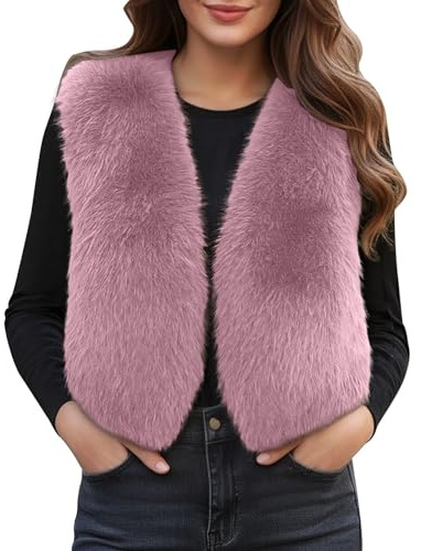 Gilet court en fausse fourrure pour femme – Veste élégante à poils longs en polaire pelucheuse sans manches – Vêtement d'extérieur tendance et confortable pour l'automne