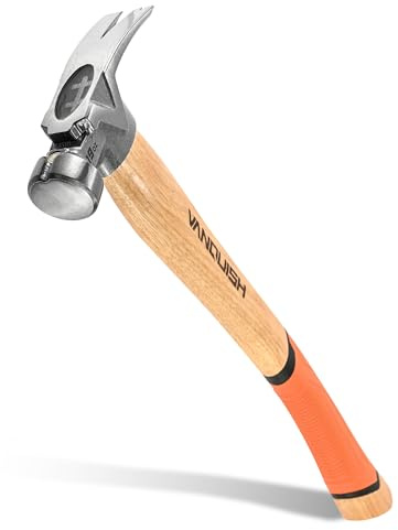 Vanquish Framing Hammer 19 oz Curved Hickory Handle Straight Rip Claw | Smooth Face & Shock Reduction Grip, Claw Hammer with Magnetic Nail Holder, 0624