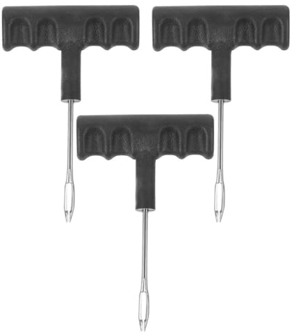 3 Pièces Kit de Réparation de Pneus Tubeless en Métal pour Voiture | Réutilisable, Opération Rapide et Simple, Entretien Personnel pour Pneus Crevés, Lot Noir de Trois Pièces