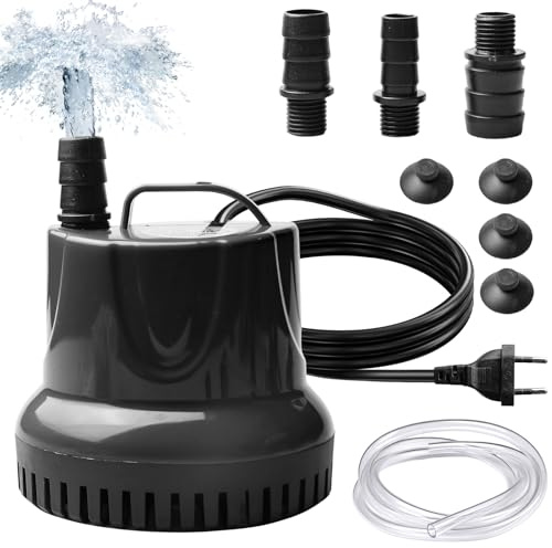 Mini Wasserpumpe 45W 2800L/H, Teichpumpe Aquarium Pumpe Springbrunnenpumpe Tauchpumpe, mit 4 Saugnäpfen & 3 Düsen (15/18/25mm), Maximale Förderhöhe 2.8m, für Gartenteich, Brunnen, Aquarium