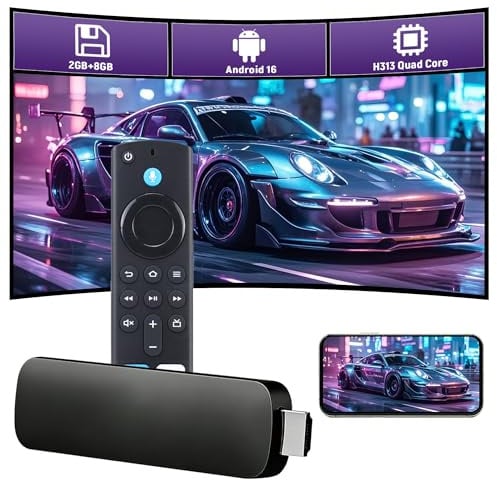H7 Android TV Stick – Android 16.0, Smart TV Stick HD, H313 Quad-Core, Wi-Fi 2,4 GHz + 5 GHz y Bluetooth 5.4, Dispositivo de TV por Internet Plug & Play para Cine en Casa/Viajes (2+8 GB)