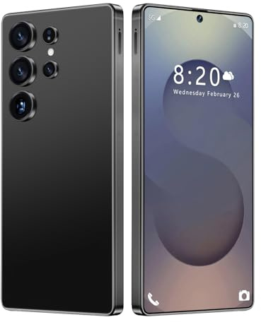 Smartphone economico per S25 Ultra, fotocamera da 72 MP e 108 MP, telefoni cellulari sbloccati senza SIM, schermo grande da 7,3 pollici, Face ID, 8000 mAh (penna integrata),Black-1TB