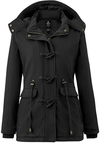 Wantdo Cappotto Invernale Caldo Giacca Antivento Medio Lungo Parka con Cappuccio Staccabile Giubbotto in Cotone Slim Fit Outdoor Donna Nero L