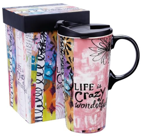 Topadorn Ceramic Travel Mug 17oz - Reusable Coffee Tea Cup with Sealed Lid and Handle - Microwave & Dishwasher Safe for Commute Office Home - Pink