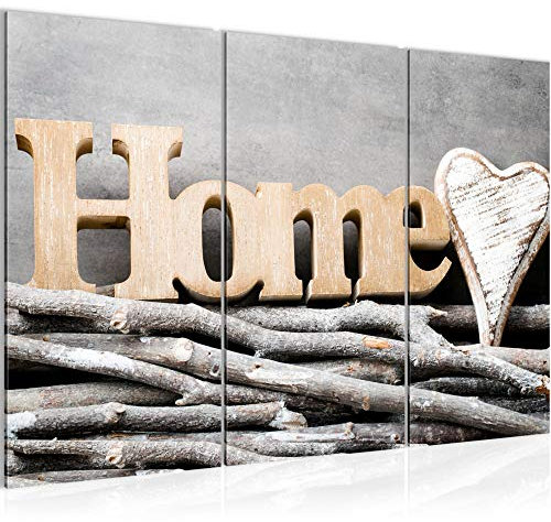 Runa Art Home Coeur Peinture Tableau Salon XXL Gris Slogan 120 x 80 cm 3 Parties Decoration Murale 009531a