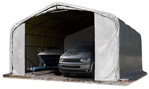 Wikinger Tente-Garage 7x7 m Tente de Stockage carport Porte d'env. 5x2,9 m pour camions, Campeur, Tracteur, Gris
