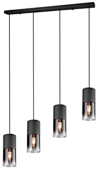 meineWunschleuchte 4-flammige Balkenpendelleuchte mit Rauchglas Lampenschirmen Breite 80,5cm