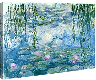 Wieco Art - Wasserlilien von Claude Monet, Ölgemälde, Blumen-Reproduktion, Giclée-Leinwanddrucke, modernes Landschaftskunstbild, gedruckt auf Leinwand, Wandkunst für Heimbüro-Dekorationen