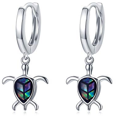Ohrringe Mädchen Creolen Schildkröte 925 Sterling Silber Abalone Ohrringe für Damen Turtle Mädchen Ohrringe Kinder