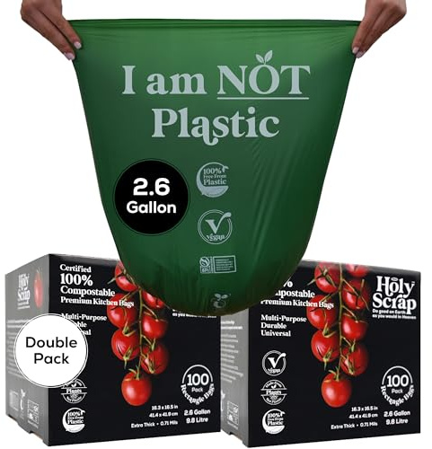 HOLY SCRAP! Sacs poubelle 100 % compostables 9,84 l extra épais 0,71 mL pour déchets alimentaires et déchets de cuisine certifiés BPI US et Europe OK Compost Home