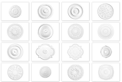 HEXIM Perfect Stuckrosette aus PU hartschaum - Deckenrosette weiß, Zierelement, Stuck (B3072, Ø 80cm) Wanddeko Wohnzimmer Decke Polyurethane rund