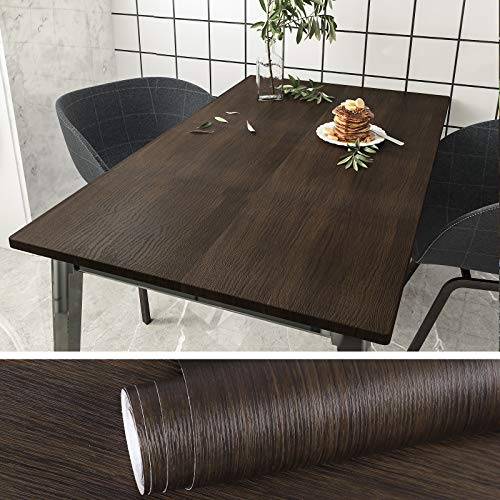 VEELIKE Carta da Parati Legno Marrone Scuro 40 cm x 900 cm Spessore Pellicola Adesiva per Mobili Effetto Legno Rotolo Adesivo per Mobili Camera da Letto Pellicola Autoadesiva per Cucina Lavabile Bagno
