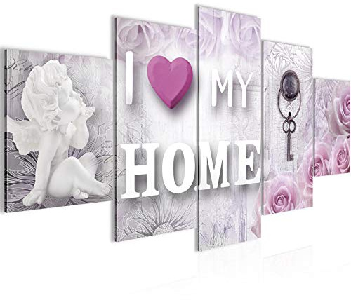 Runa Art Bild Wohnzimmer Home Herz 5 Teilig Vintage Grau Rosa Wandbilder auf Vlies Leinwand 026253a