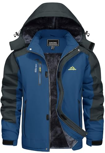 KEFITEVD Skijacke Herren Winter jacke Softshelljacke Wasserdicht Gefütterte Snowboardjacke Outdoor Jacken für Herren Denimblau L