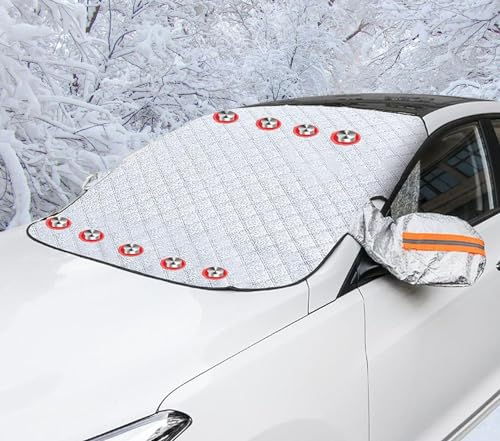Auto Frontscheibenabdeckung, Superdick Vier Schichten Auto Windschutzscheibe Abdeckung, Gegen Schnee, EIS, Frost, Staub, Sonne, UV-Schutz für Autos SUVs (mit 9 Magnete)