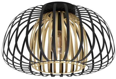 EGLO Deckenlampe Encinitos, 1 flammige Deckenleuchte, Wohnzimmerlampe aus Metall in Schwarz und Messing-Gebürstet, Schlafzimmerlampe mit E27 Fassung