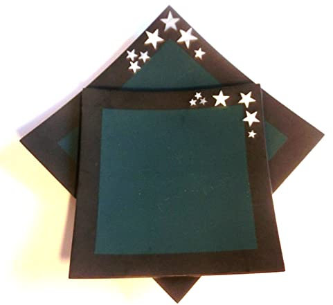 Set 2 Dekoteller mit Sternen aus echtem Perlmutt, grün/schwarz, matt, eckig. Lackkunst aus Asien. Lackware (laquerware). Adventsdeko Weihnachtsdeko Weihnachtsteller Gabenteller