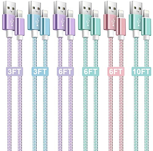 MAIMEITE iPhone Charger Pack, Apple MFi Certified Lightning Cable, Colorful Nylon Braided USB A Cable for iPhone 14/13/12/11/X/8/7/6 Series and More