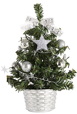 Allegorly Mini Weihnachtsbaum Klein Künstlich Geschmückt für Tisch Deko 20cm (Silver, Einheitsgröße)