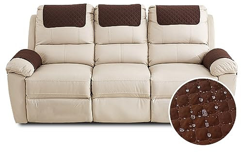 FANSU Sesselschoner Für Relaxsessel Mit Armlehnen, Sesselbezug Mit Taschen Für Fernsehsessel, Wasserdicht & rutschfest Möbelschutz für Sofa, Stuhl (3 Sitzer,Braun)