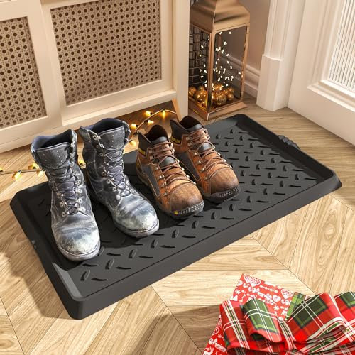 SUPENUIN Boot-Tray Heavy Duty Rubber Mat with Lip Waterproof Shoe Mat Tray for Entryway Indoor Outdoor Multi Use Catch All Trays Entryway Shoe Storage 16x27.5 Inches