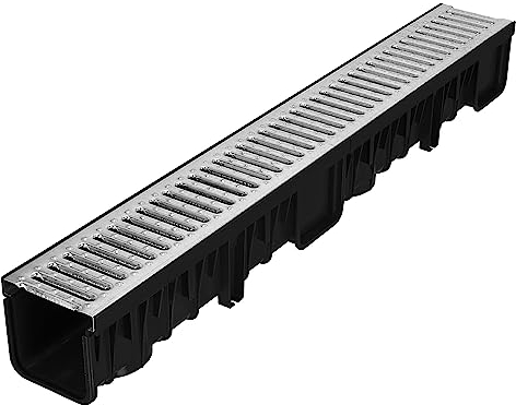 KOTARBAU® Entwässerungsrinne 1 m mit Verzinkt Stahl Abdeckrost Stahlrost System A15 EN1433 121mm Terrassenrinne Effektive Regenwasser-Abflussrinne für Terrassen