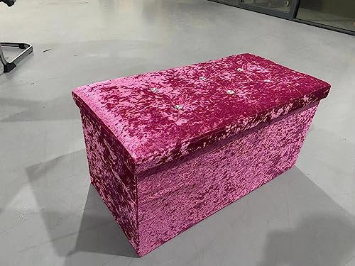 Textile Home New Crushed Velvet Diamante Ottoman Storage Box Seat Stool Toy Storage Box (Fuchsia, 2 Seater)