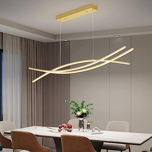 LED Pendelleuchten Dimmbar Esstisch Esszimmer Hängeleuchte mit Fernbedienung Pendellampe Wohnzimmer Küchen Hängend Lampe Moderne Höhenverstellbar Kronleuchter Büro Küche Leuchte (Gold, L100cm)