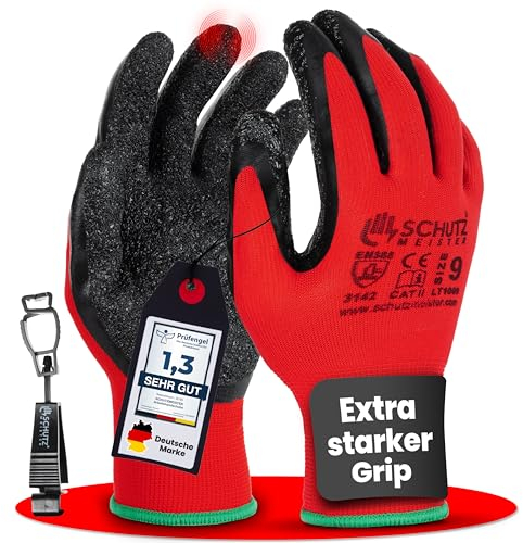 schutzmeister 36 Paar Premium Latex Paar Arbeitshandschuhe Herren - Größe 9/L - Schutzhandschuhe mit flüssigkeitsabweisender Beschichtung, feines Tastgefühl, Handschuhe für Privat & Gewerbe