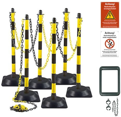 TMS PRO SHOP Kettenpfostenset für Arbeiten an Hochvolt-Systemen, mit Halter und Warnschildern, Art.-Nr. 610079 | Kettenpfosten | Absperrpfosten | Absperrkette