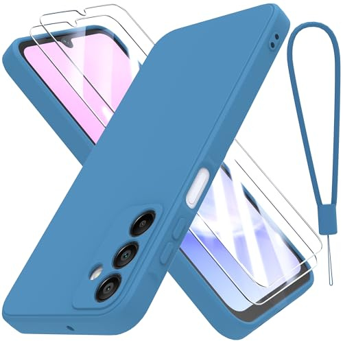 THIYUFUNS Cover per Samsung Galaxy A15 5G / 4G (6.5) con 2 Pezzi HD Vetro Temperato Pellicola Protettiva,Liquid Silicone TPU Custodia 360 Antiurtfio Gradi Cover per Samsung Galaxy A15 - Blu