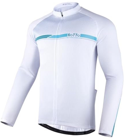 ROTTO Mens Cycling Jersey Long Sleeve Cycling Top Bike Shirt with Rear Pockets Stripe Series