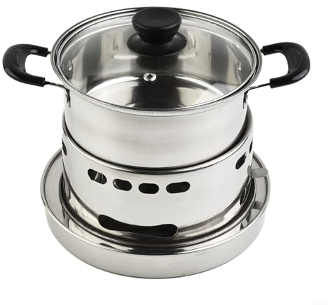 URPIZY Edelstahl-Campingkocher für den Innenbereich, Spirituocher, flüssiger und fester Alkohol – langlebiges und personalisiertes Design (18 cm)
