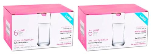 Tradineur - Pack de 2 Cajas de 6 Vasos Modelo Lune - Capacidad: 365 ml - Fabricado en Vidrio Resistente - Apto para lavavajillas - Tamaño Aprox: Ø 7,5 x 13 cm - 12 Uds Totales
