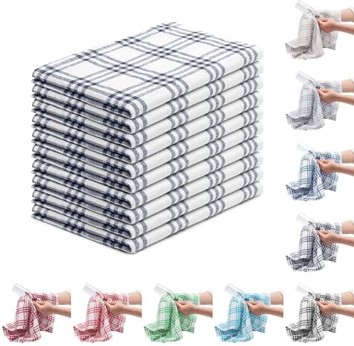 EllaTex 10er Pack Geschirrtücher Küchentücher Trockentücher Grubentücher 100% Baumwolle, Farbe: Dunkelblau