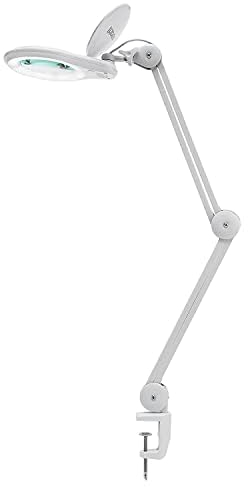 Neatfi 1.200 Lumen Super LED Lupenlampe mit Klemme, dimmbar, 13cm Linse, 60PCS SMD LED, verstellbarer Arm (Weiß, 8 Dioptrien)