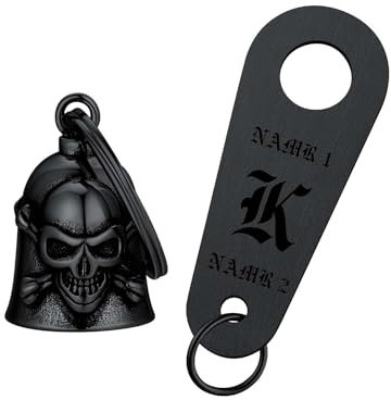 FaithHeart Motorrad Bell Glocke, Punk Glücksbringer Wächterglocke für Motorrad, Schwarz Motorrad Schlüsselanhänger mit Totenkopf, Motorradglöcken für Biker
