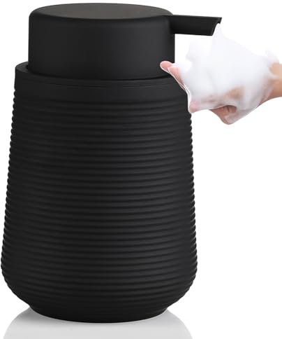 Janxin Negro Dispensador de Jabón Recargable, Dispensador de Jabón Negro Mate Líquido para Lavavajillas, Botella de Espuma, 320 ml, Jabón en Espuma para Cocina y Baño