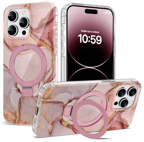 ETPESOK Compatible with iPhone 14 Pro Case Marble Pattern with Magnetic Ring Stand [Compatible with Mag-Safe] TPU Protective Phone Case for iPhone 14 Pro 6.1 for Women, Marble Pink