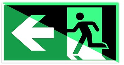 DinAliX Notausgangsschild Beleuchtet Links | 300 x 150 mm PVC Notausgangsschild Selbstklebend | Entsprechend ISO DIN 7010 / DIN 67510