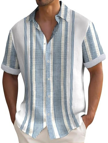 Mens Short Sleeve Shirt Short Sleeved Shirt Mens Shirt Mens Shirts Party Shirt Linen Shirts Men Mens Shirts Mens Hawaiian Shirts UK Casual Shirts for Men UK Casual Shirts Turquoise M
