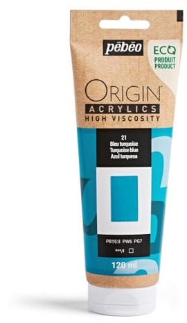 PEBEO - Origin Acrylics 120 ml - Vernice acrilica ecologica - Alta viscosità - Finitura opaca - Legante riciclato al 100% - Materie prime europee al 96% - Blu turchese