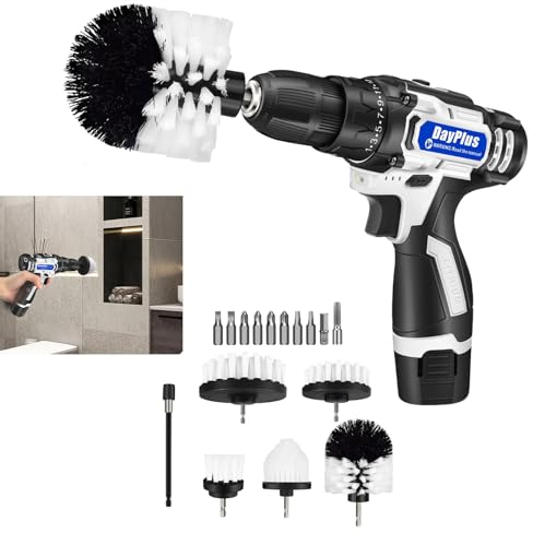 16,8 V Handbohrmaschine mit 2 x 1500 mAh Akku, 25 + 1 Drehmomenteinstellung, Akku-Bohrschrauber und Schraubendreher-Set, Akku-Bohrmaschine mit 4 Bohrbürsten, Power-Schrubber, Reinigungsbürste für die