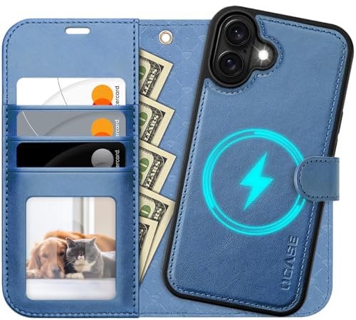 OCASE for iPhone 16 Case, Detachable 2 in 1 PU Leather Wallet Case with RFID Blocking, Wireless Charging, Card Holders, Kickstand, Shockproof Removable Phone Cover, Light Blue
