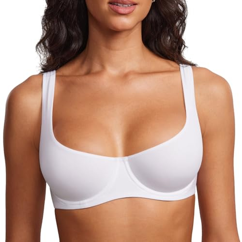 DOBREVA Women's Unlined Balconette Bra Scoop Neck | Underwire, Smooth, Plus Size, Adjustable Wide Straps, Double Layer Cup