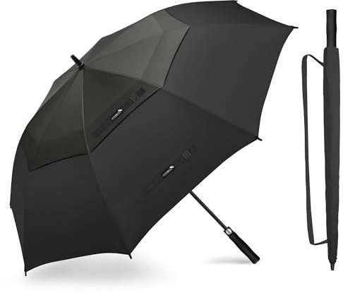 ZOMAKE Regenschirm Groß Sturmfest,XXL Großer Golf Umbrella Sturmfester Automatik,Schirm Windfest Schwarz,Golfschirm Stabil für Herren Damen 2 Personen(Schwarz)