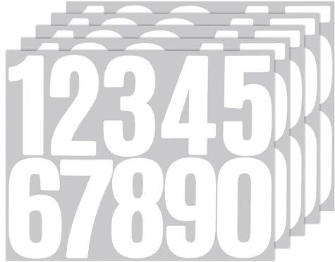 ZEYIYER 5 Blatt Zahlen Aufkleber Weiß 8 cm Zahlen Sticker Wasserdichte Mailbox Nummern Aufkleber Selbstklebendes 0–9 Reflektierende Vinyl Nummernaufkleber für Residenz, Postkasten